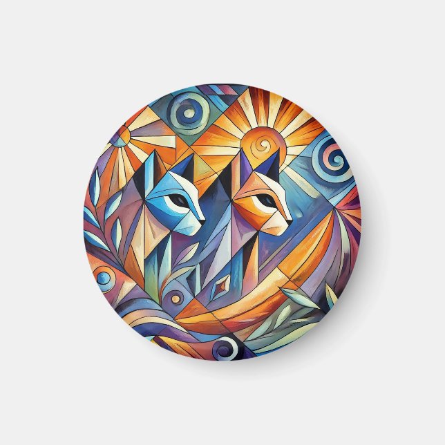 Abstract Geometric Cats with Vibrant Colours Magnet (Front)