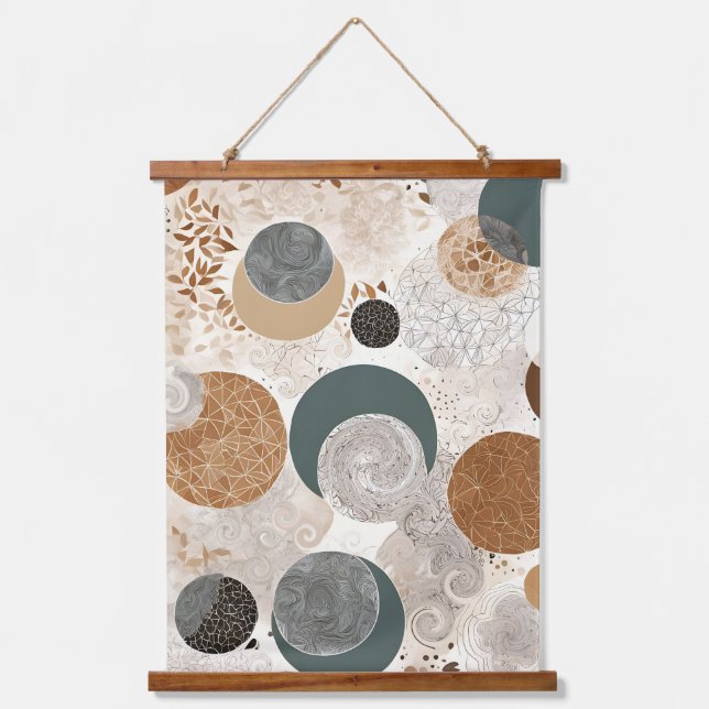 Abstract Geometric Circle Pattern Neutral Boho 384 Hanging Tapestry (Front)