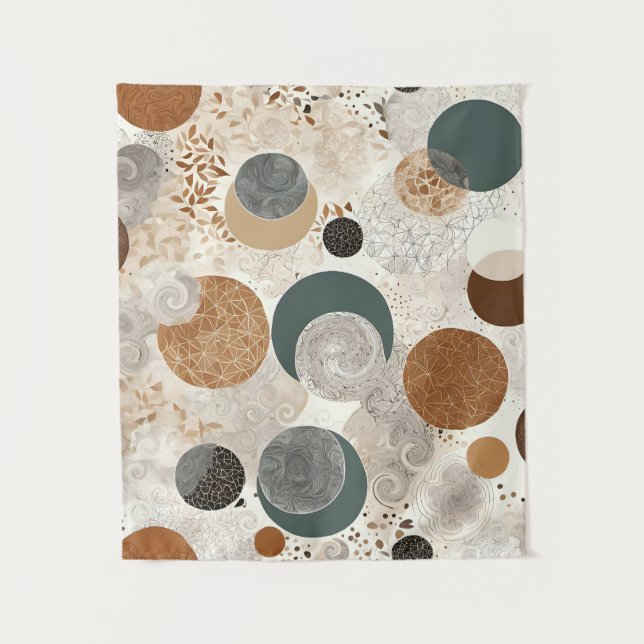 Abstract Geometric Circle Pattern Neutral Boho 384 Tapestry (Front)