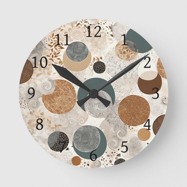 Abstract Geometric Circle Pattern Neutral Boho Round Clock (Front)