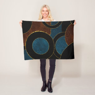 Abstract Geometric Circles Gold  Glitter Foil   Fleece Blanket