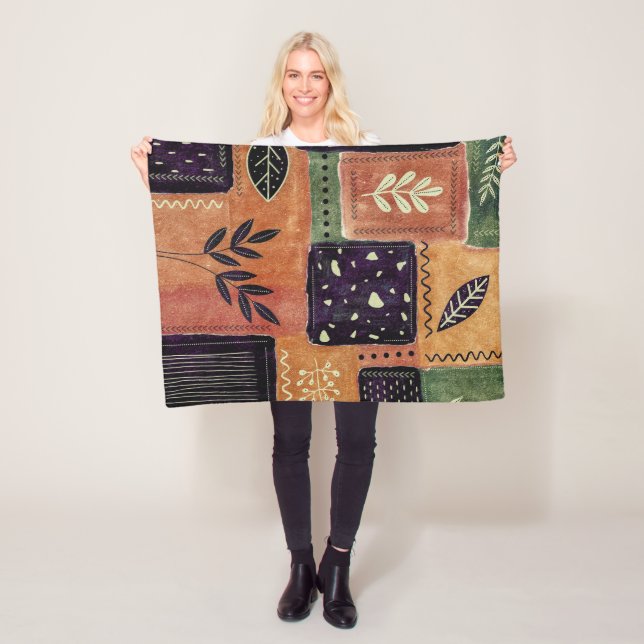 Abstract Geometric Circles Shapes and Leaves | Fleece Blanket (In Situ)