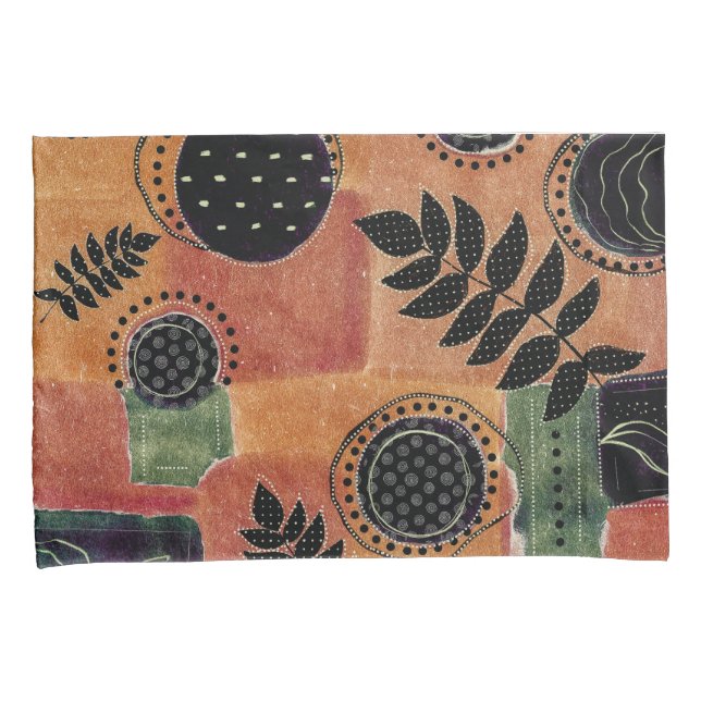 Abstract Geometric Circles Shapes and Leaves | Pillowcase (Front-Right)