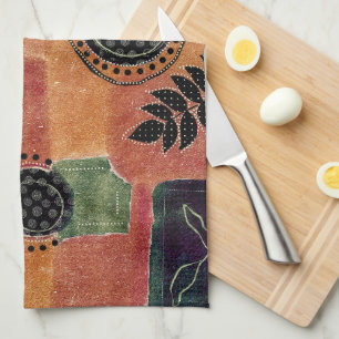 Abstract Geometric Circles Shapes and Leaves   Tea Towel