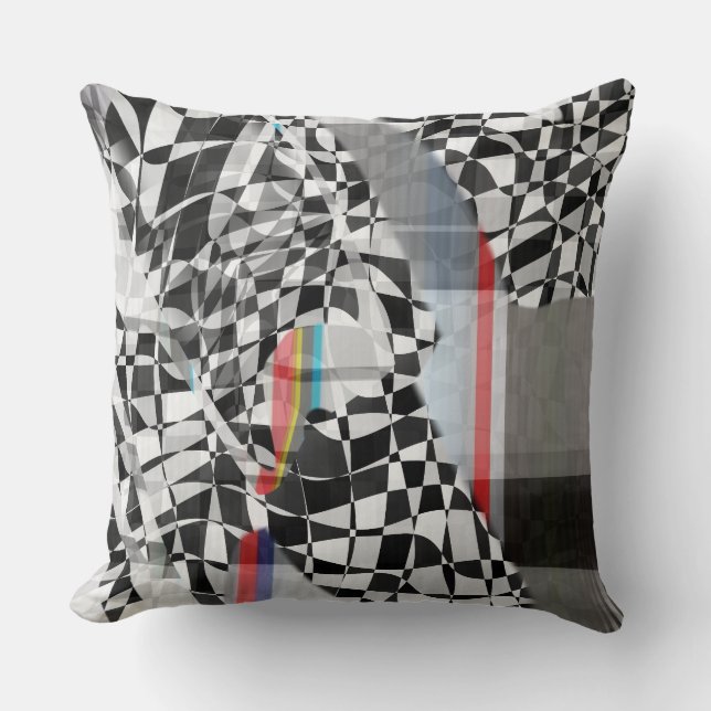 Abstract Geometric Collage Checker Pattern Cushion (Front)