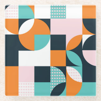 Abstract Geometric: Colourful 3D Effect. Glass Coaster