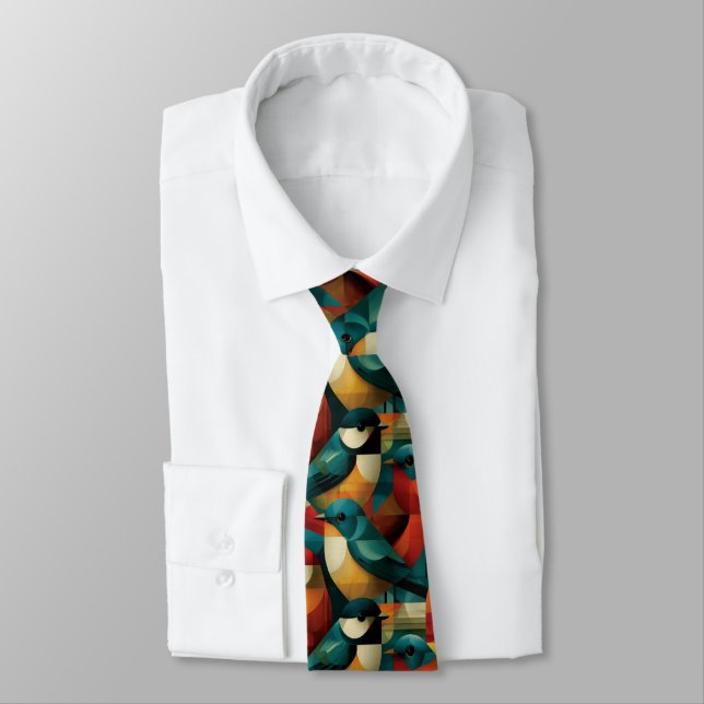 Abstract Geometric Colourful Birds Seamless Patter Tie (Tied)