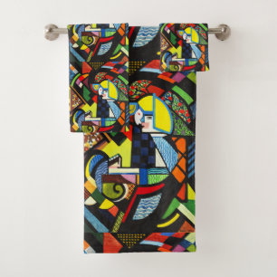 Abstract Geometric Colourful Modernist Painting Bath Towel Set