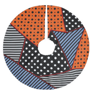 Abstract Geometric Composition: Orange Blue Patter Brushed Polyester Tree Skirt