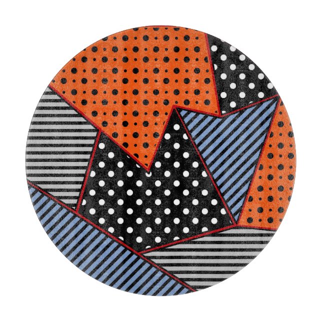 Abstract Geometric Composition: Orange Blue Patter Cutting Board (Front)