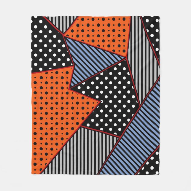 Abstract Geometric Composition: Orange Blue Patter Fleece Blanket (Front)