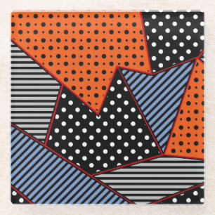 Abstract Geometric Composition: Orange Blue Patter Glass Coaster
