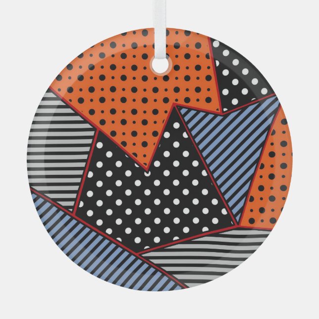 Abstract Geometric Composition: Orange Blue Patter Glass Tree Decoration (Front)