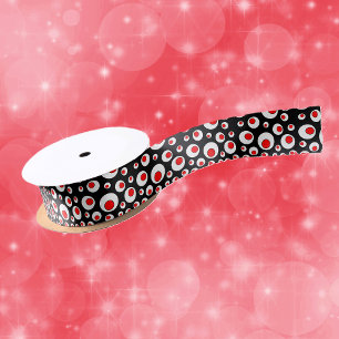 Abstract Geometric Cool Red White Circles Satin Ribbon