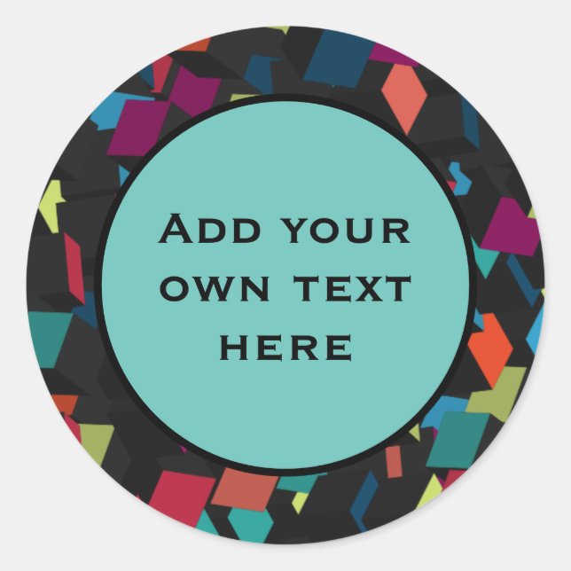 Abstract Geometric Cube Pattern Custom Text Classic Round Sticker (Front)