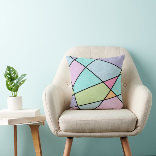 Abstract Geometric Cute Pastel Blue Pink Lilac Cushion (Chair)