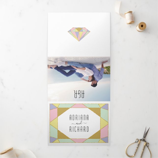 Abstract geometric diamond modern wedding Tri-Fold invitation (Outside)