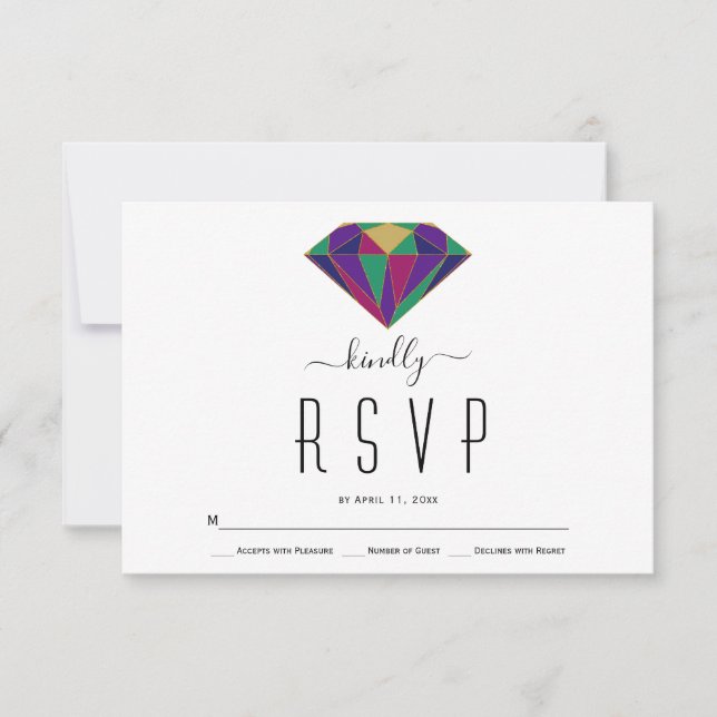 Abstract geometric diamond wedding RSVP card (Front)