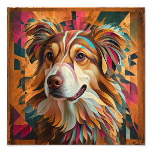 Abstract Geometric Dog Portrait – Digital Art Photo Print