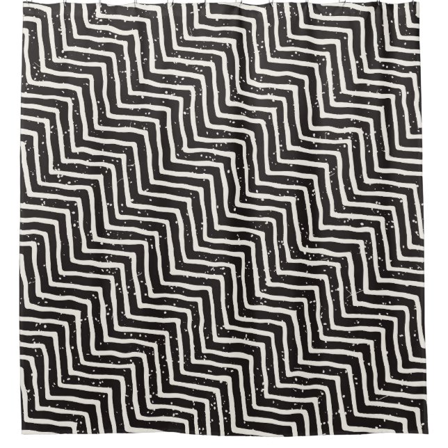 Abstract Geometric Doodle: Black White Pattern Shower Curtain (Front)