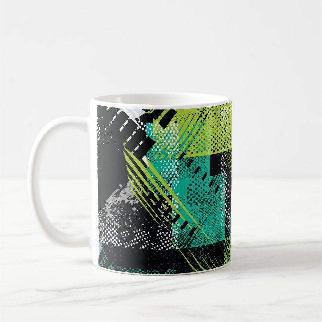 Abstract Geometric Dots Stripes Pattern Coffee Mug (Left)