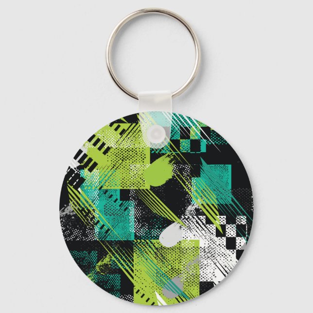 Abstract Geometric Dots Stripes Pattern Key Ring (Front)