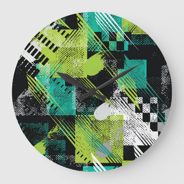 Abstract Geometric Dots Stripes Pattern Large Clock (Front)
