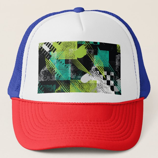 Abstract Geometric Dots Stripes Pattern Trucker Hat (Front)
