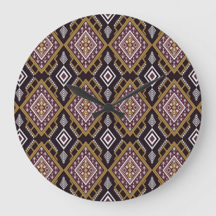 Abstract geometric ethnic, wallpaper design. large clock