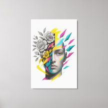 Abstract Geometric Face Canvas Print - Modern Art