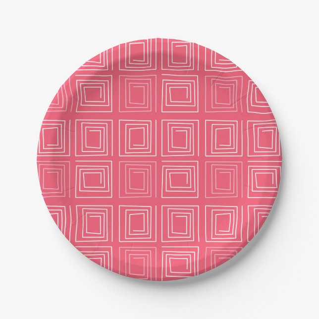 abstract geometric fashionable sixties pink  paper plate (Front)