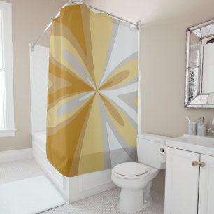 Abstract Geometric Floral Art Gold, Greyish Silver Shower Curtain