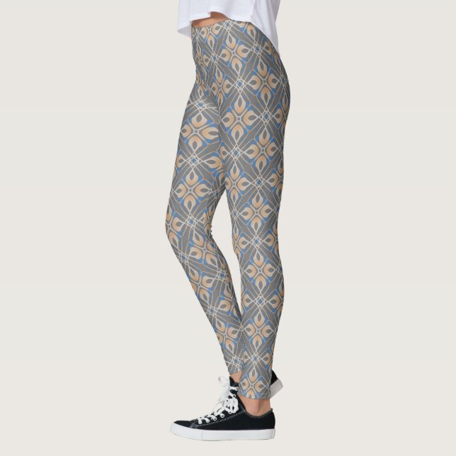 Abstract Geometric Floral Print Grey Leggings (Left)