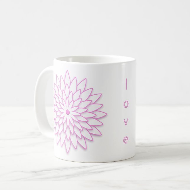 Abstract geometric Flower. Text. Coffee Mug (Front Left)