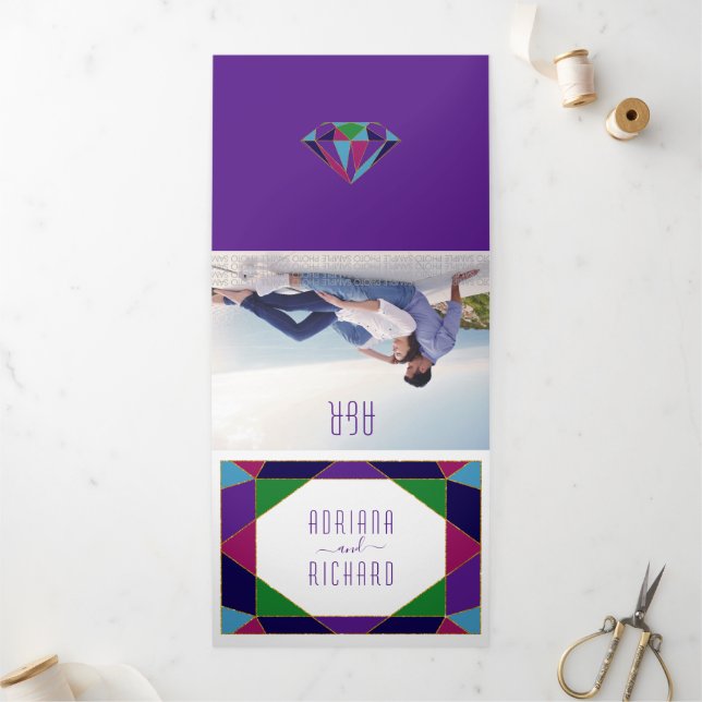 Abstract geometric frame typography purple wedding Tri-Fold invitation (Outside)
