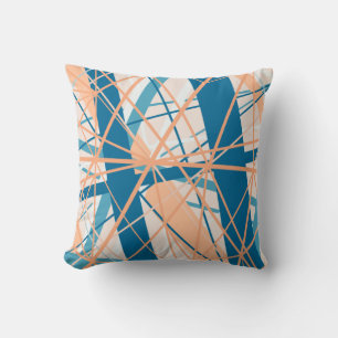 Abstract Geometric Funky Cool Blue Peach Cushion