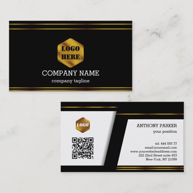 Abstract Geometric Gold & Black  Business Card (Front/Back)