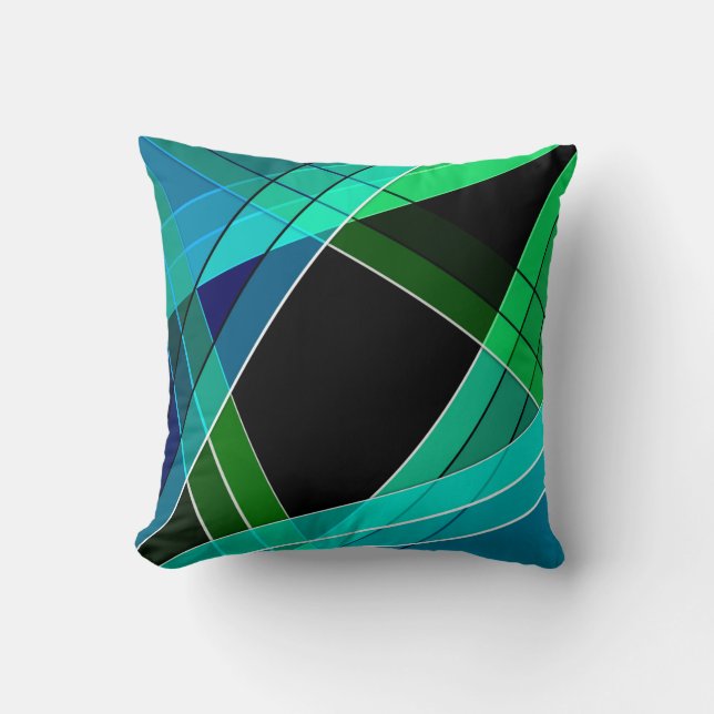 Abstract, geometric , green , blue , black cushion (Front)