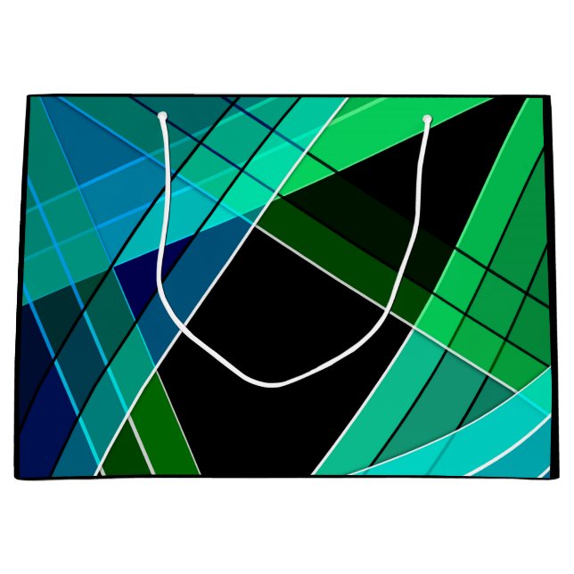 Abstract, geometric , green , blue , black large gift bag (Front)