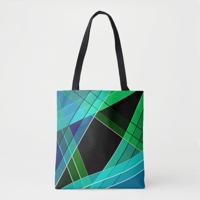 Abstract, geometric , green , blue , black tote bag (Front)