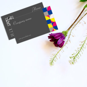 Abstract geometric grey fuchsia QR Business Card