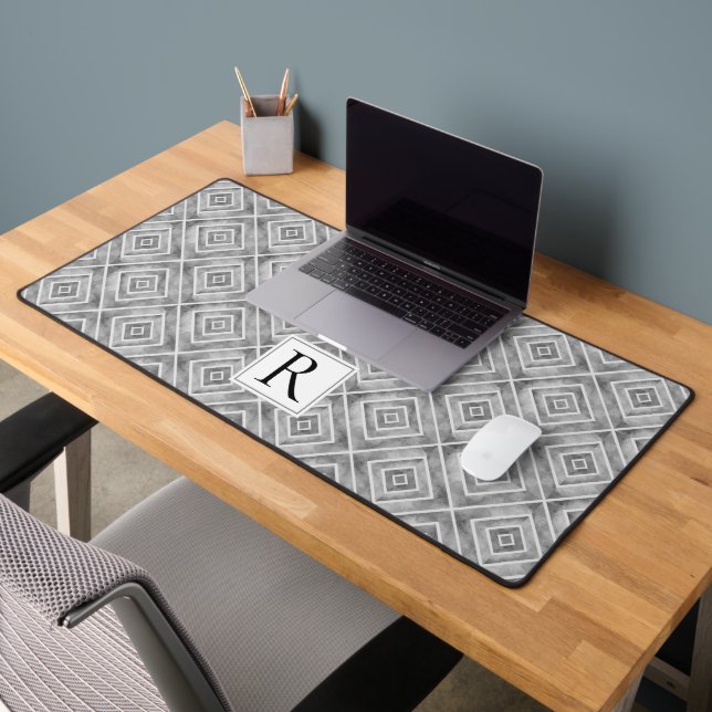 Abstract geometric grey pattern and monogram desk mat (Office 2)