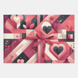 Abstract geometric hearts and bold colour blocks  wrapping paper sheet