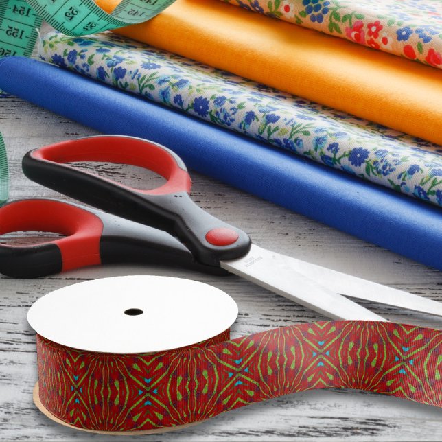  Abstract Geometric Hippie Red Green Ethnic Tribal Grosgrain Ribbon (Creator Uploaded)