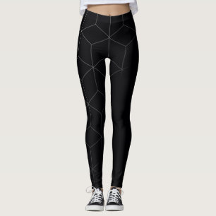 Abstract Geometric Image on Attractive Dark Black Leggings
