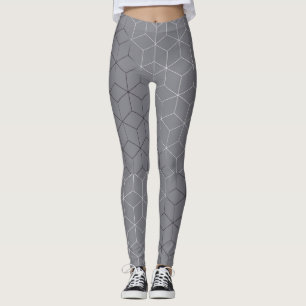 Abstract Geometric Image on Attractive Silver Grey Leggings
