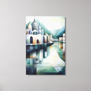 Abstract Geometric Indian Skyline with Temples Canvas Print