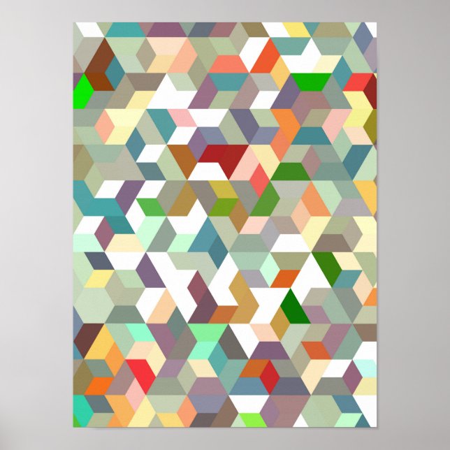 Abstract Geometric Isometric Cube Pattern Digital  Poster (Front)