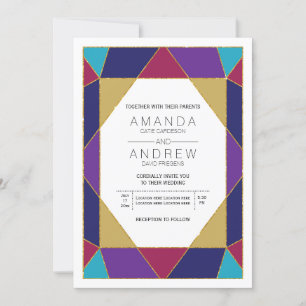 Abstract geometric jewel gemstone modern wedding invitation