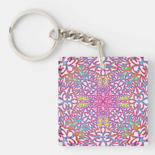 Abstract Geometric Kaleidoscope Design Key Ring
